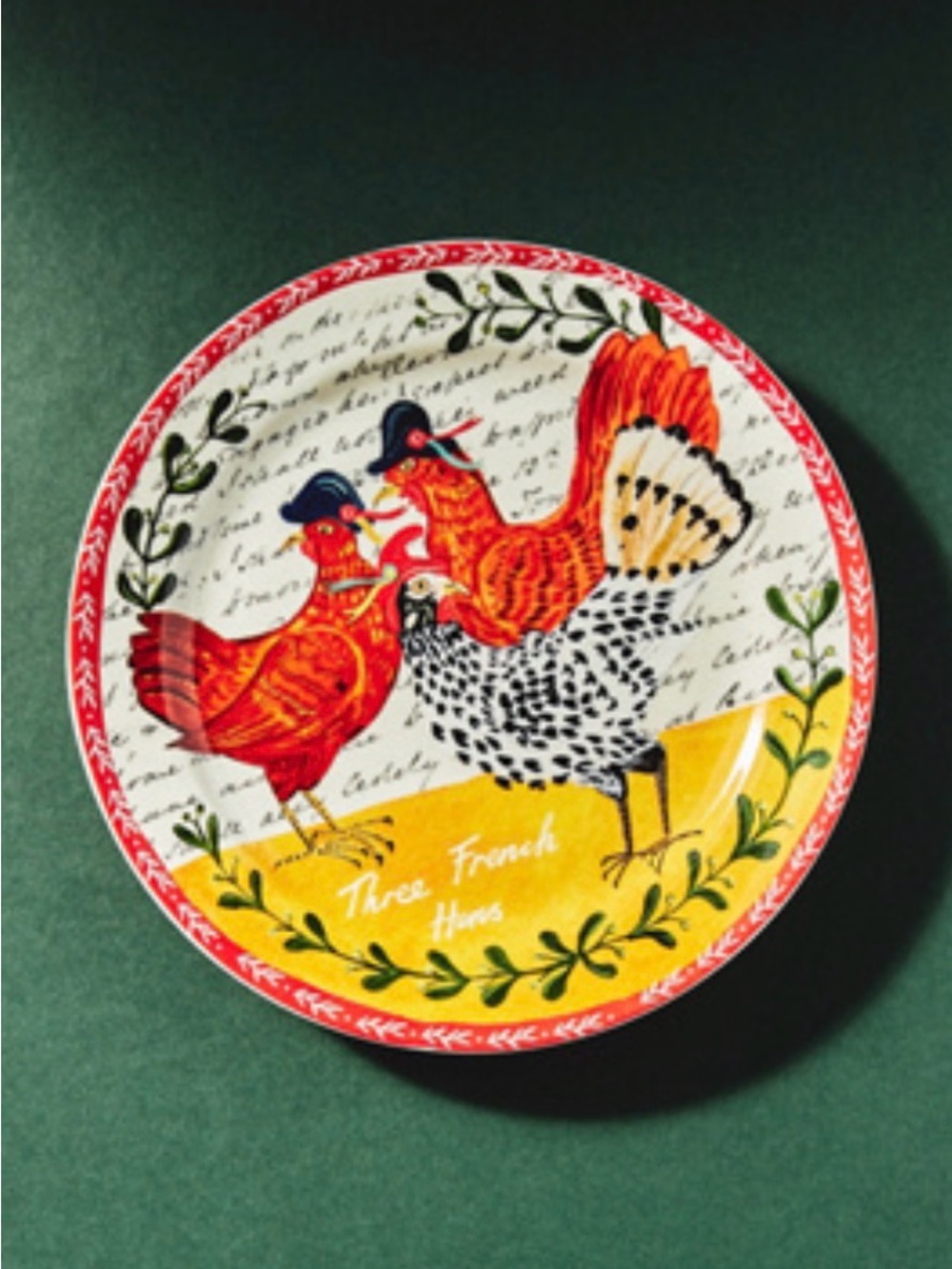 Anthropologie Emily Maude Twelve Days of Christmas Three Hens Plate